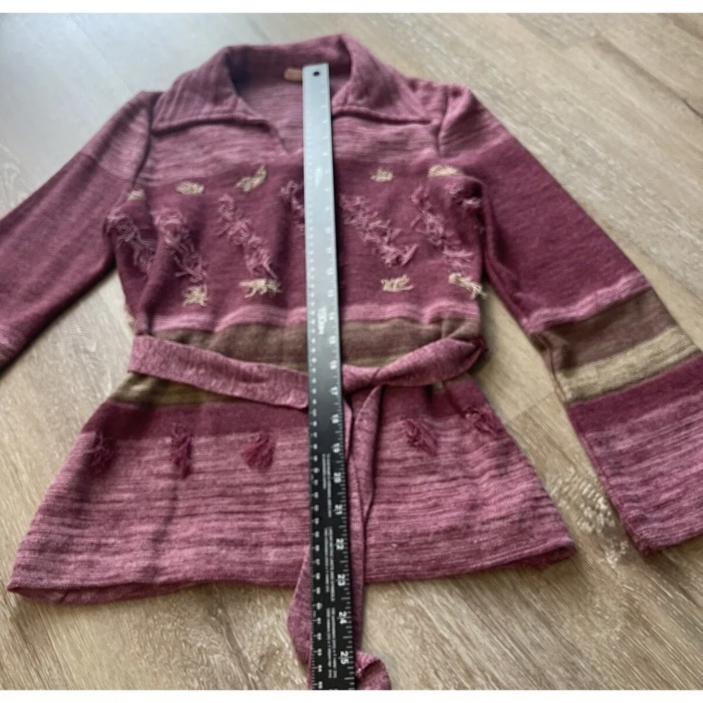 Vintage Women's Red Eye Collar V-neck Raspberry Pink Purple Long Sleeve Shirt